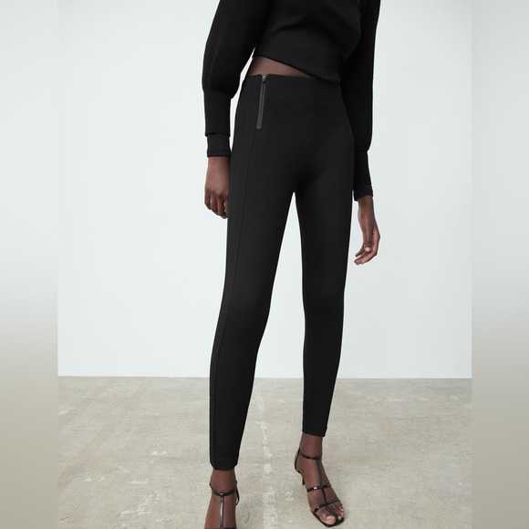 ZARA BLACK LEGGINGS MID RISE - Picture 1 of 5